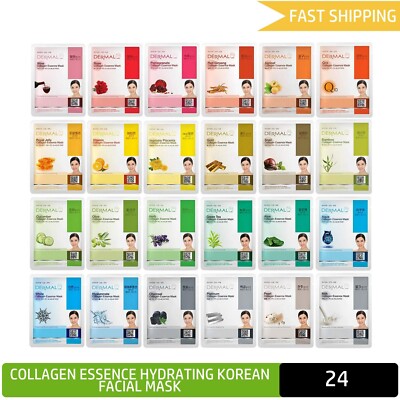 DERMAL 24 Pack Collagen Essence Korean Face Mask - Hydrating Self Care Sheet Mas