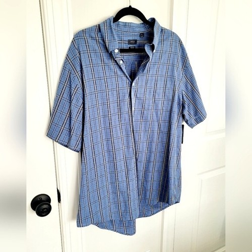 Arrow Blue Tartan Plaid Short Slv Button-Up Shirt Sz XL/17-17.5 Business Casual - Picture 3 of 5