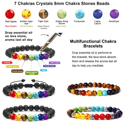 7 Chakra Healing Beads Reiki Balance Oil Diffuser Yoga Bracelets For Men Women