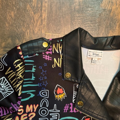 Disney Girls Jacket L Black D-Signed Descendants 2 Graffiti Print Moto Zip Up - Picture 5 of 13