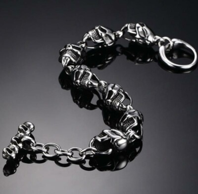 Stainless Steel Skull Men's Punk Rock Gothic Biker Style Bracelet