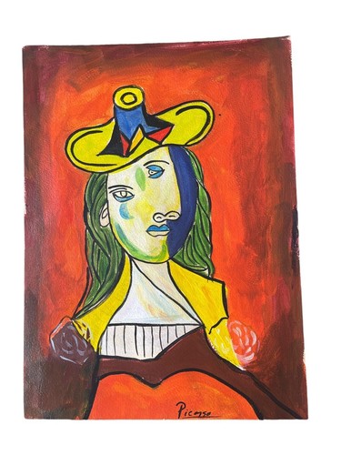 PABLO PICASSO - PAPER PAINTING - CUBISM SURREALIST STYLE - SIGNED - 第 1/2 張圖片