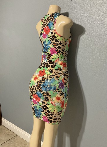 GUESS WOMEN STRETCH LINED PRINTED RUCHED MINI DRESS - MULTICOLOR IN SIZE XS - Picture 4 of 11