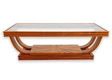 Art Deco Style Double Arch Rosewood and Glass Rectangular Coffee Table