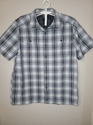 The North Face Mens Large Blue Plaid Short Sleeve Button Up Shirt L160