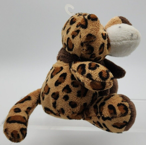 Leopard Tan Brown Black Plush 6.5" Sitting Mini Stuffed Animal Toy Brown Scarf - Picture 4 of 5
