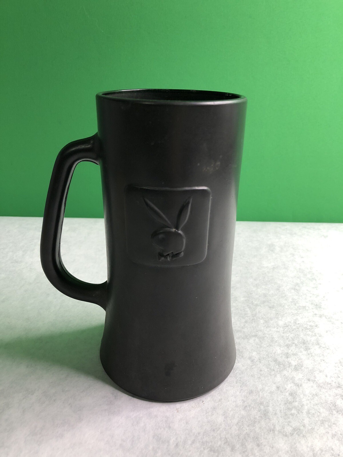 VTG 70's PLAYBOY CLUB Coffee Mug BUNNY LOGO Black Matted Glass Beer
