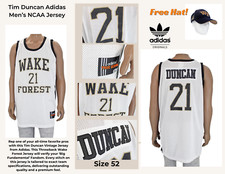 Tim Duncan ADIDAS Wake Forest Men's Away Basketball Jersey/Hat :Size 52