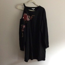 Maurices Womn Plus 0X Black Floral Embroidered One Shoulder Sweatshirt Dress Nwt