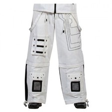 Puritues Men Gothic Fashion White Black Straps Trousers Gothic Punk Rock Pants