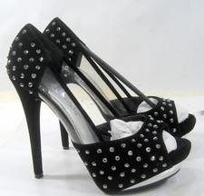 new Black 5.5"Stiletto High Heel stone OPEN TOE Shoes women Size 6.5