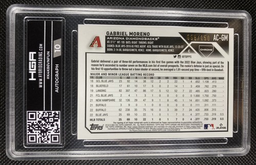 2023 Topps Chrome Gabriel Moreno Blue RayWave Refractor Rookie Auto /150 HGA 9.5 - Picture 2 of 2