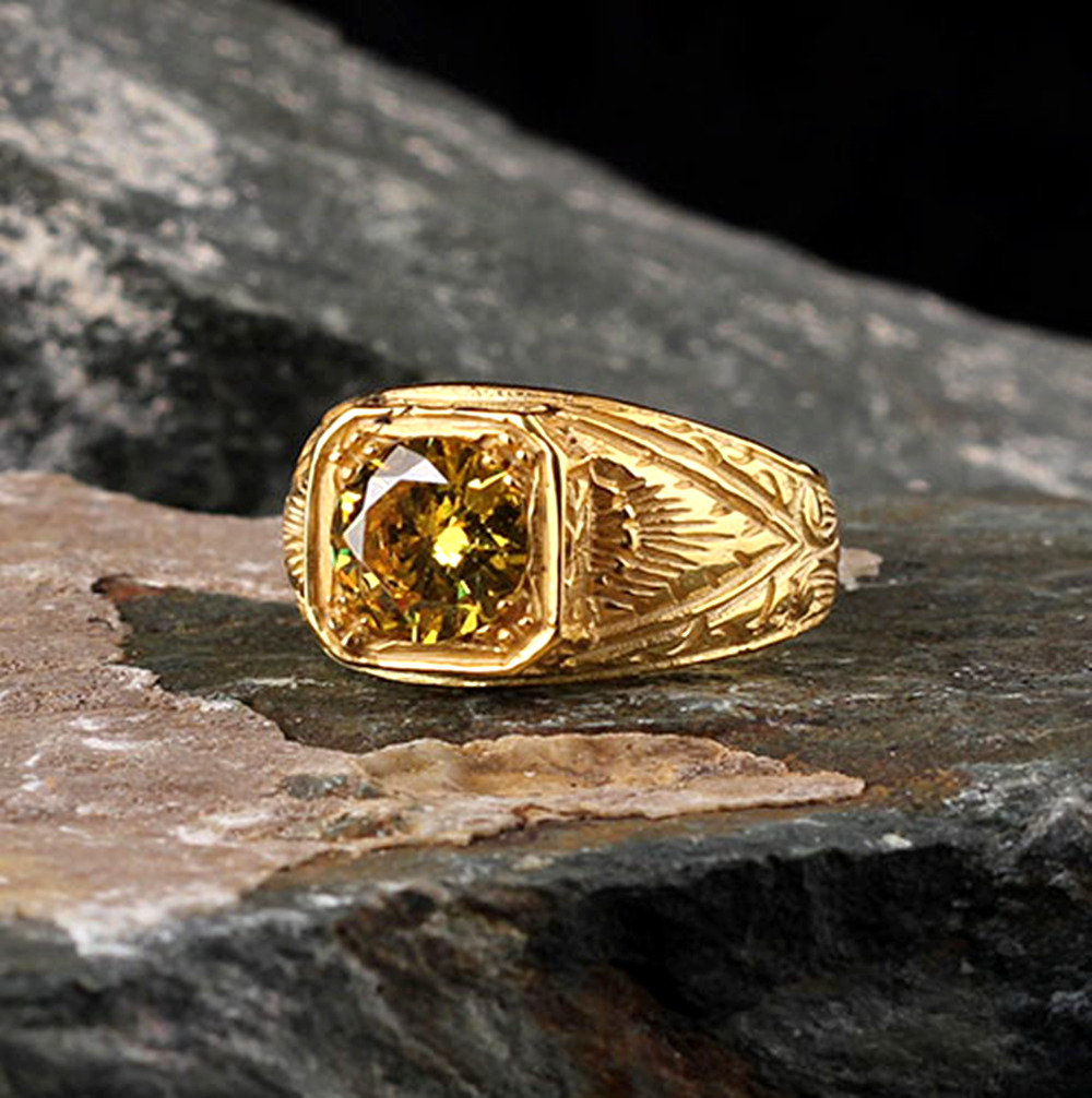 Anillo de regalo de piedra citrino enchapado en oro 925 joyería hecha a mano para hombre
