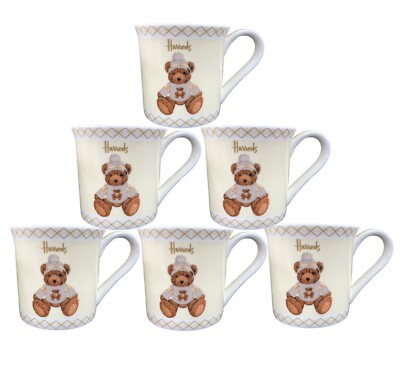 Harrods Kaffeebecher 6er Set Creme Teddy Fine Bone China Tee Kaffee Ideales Geschenk 