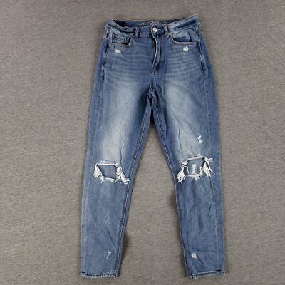 American Eagle Sz 2 Mom Jean Distressed Retro High Rise Tapered Leg Stone Wash