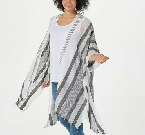 Isaac Mizrahi Live! - Colored Stripe Wrap - Black - Beach Scarve - Picture 1 of 6