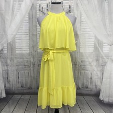 Eliza J Size 10 Yellow Chiffon Overlay Fit & Flare Dress Halter Sleeveless B9