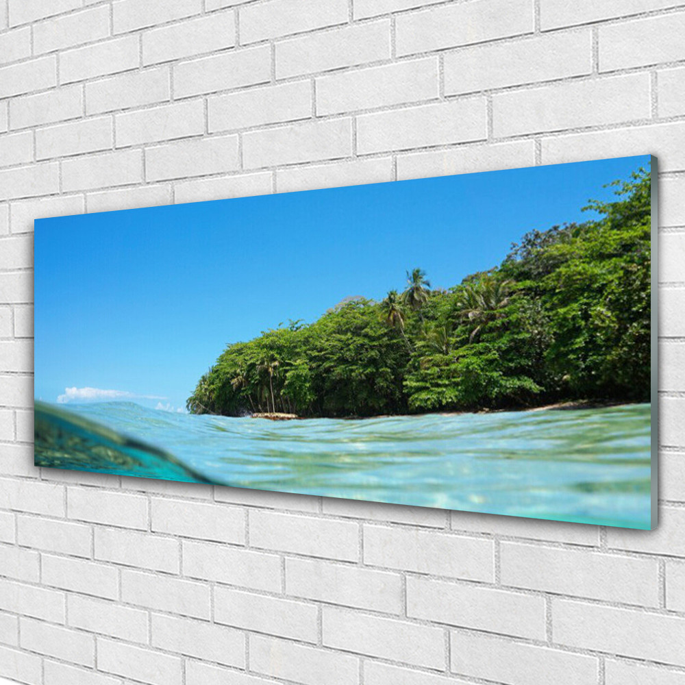 Tableau mural plexiglas 125x50 de paysage mer et arbres déco panoramique