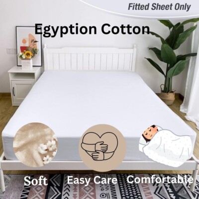 US-Queen Egyptian Cotton Fitted Sheet Deep 15''Pocket - 1000 TC White Solid