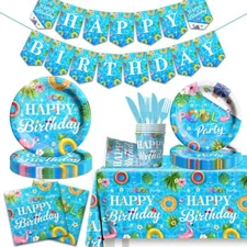 142 Pieces Pool Birthday Party Supplies - Summer Pool Tableware Set Birthday ...