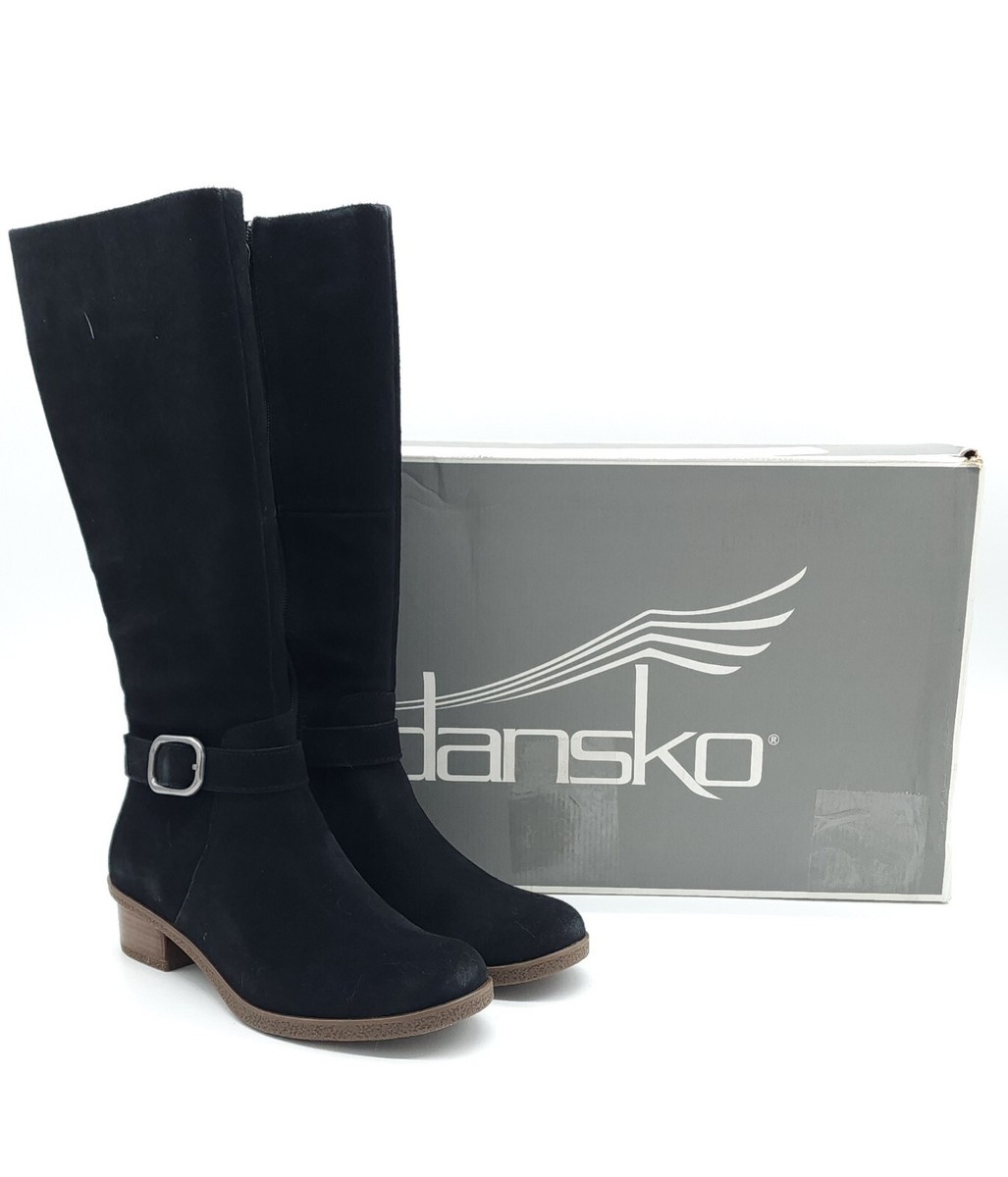 Dansko Dalinda Waterproof Black Suede Leather Tall Boots Side Zip Size