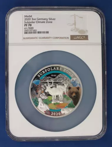 2020 Germany 3oz Silver Proof Medal "Subpolar Climate Zone" NGC PF70 with COA