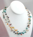 Sterling 3 Strand Gemstone  & Pearl Jeweled Wire Wrap Flexible Necklace Artisan