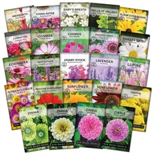 - Large Flower Farm Seed Collection for Planting - Zinnias, Sunflowers, Daisi...