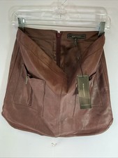 NWT 178 BCBG MAXAZRIA Faux Leather Mini Skirt Bittersweet Chocolate S