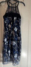 GUESS Women’s Floral Embroidered Mesh Dress Size 6 Black Blue Silver NWT