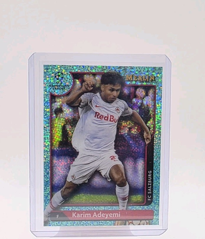 2021 Merlin Collection Chrome UCL Aqua Speckle Refractor /199 Karim Adeyemi #33