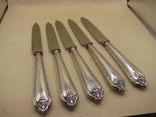 Antique Sterling Silver Handle Set Of 5 Ornate Cutlery Knives