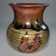 Studio Art Pinched Pottery Vase/Planter Abstract Drip Glaze Signed VERNON