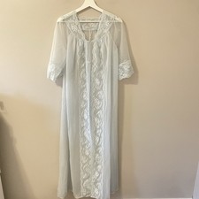 Vintage Robe Housecoat Lace Pearl Floral Light Blue Sz M