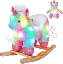Rainbow Unicorn Rocking Horse with Light Up Music, Toddler Ride On Toy