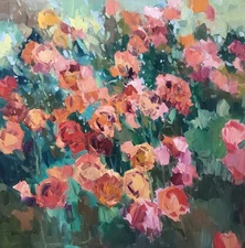 Red Pink Roses Garden Thick Paint Style Art PRINT By Artist Jose Trujillo Canvas