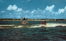 Postcard FL Halifax River Water Skiers Sailing Fans Chrome Vintage PC M4725