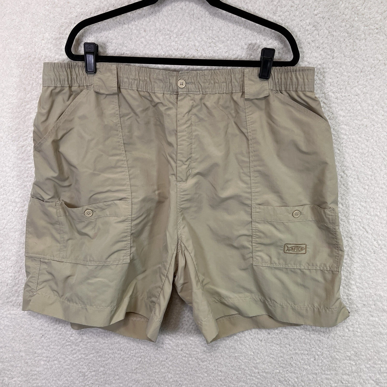 AFTCO Fishing Cargo Shorts Mens 46 (Fits 41x8) Beige Elastic Waist Lightweight
