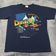 Vintage Disney World Donald Duck Character Profile T-Shirt Mens Large Navy Blue