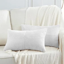 Fancy Homi 2 Packs Long Lumbar Decorative Throw 24" x 12" (Pack of 2) White