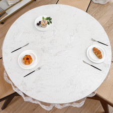 Clear round Plastic Tablecloth Protector with Lace around Waterproof Oil-Proo...