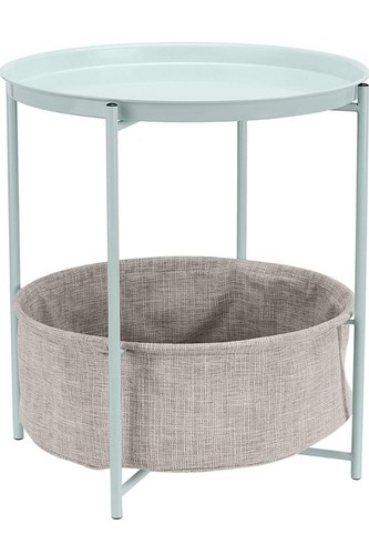 Amazon Basics Round Storage End Table, Side Table with Cloth Mint Green