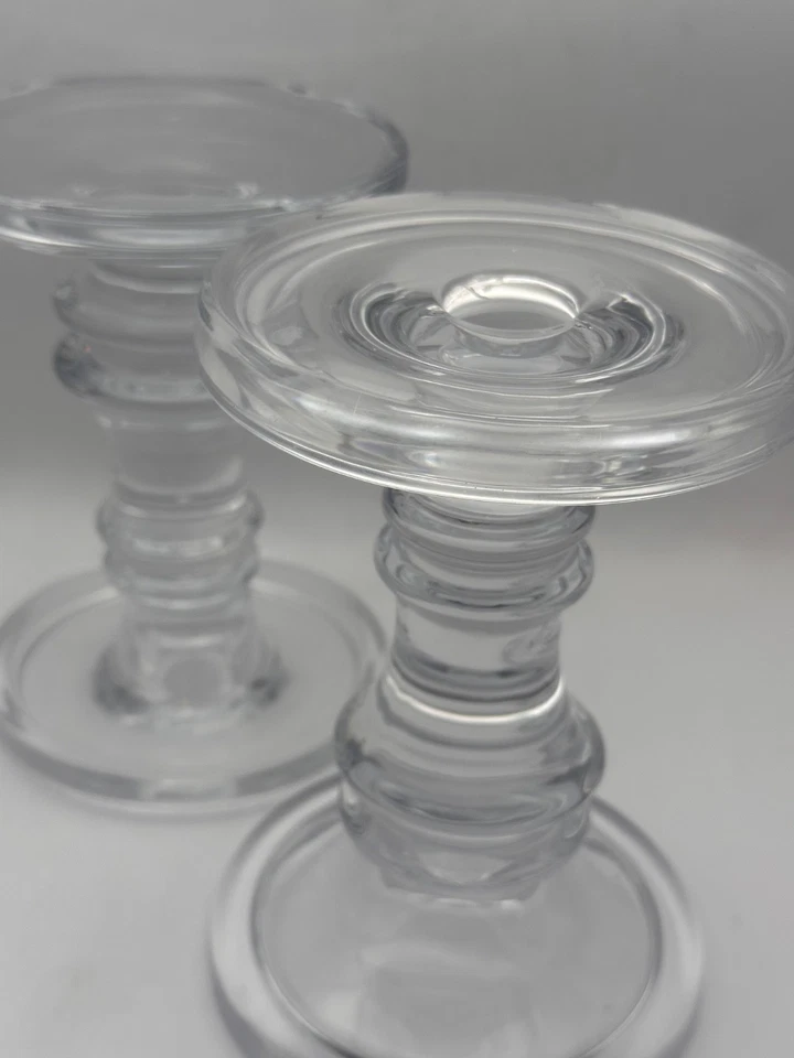 Juego de 2 candelabros cónicos de pilar de vidrio transparente Pottery Barn Claro Krosno Polonia Foto 4 de 4