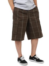 Shaka Wear Brown Plaid Relaxed Fit Casual Cargo Hybrid Baggy Shorts 3XL