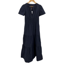 Quince Women 100% Organic Cotton Poplin Tiered Maxi Dress Blue XS