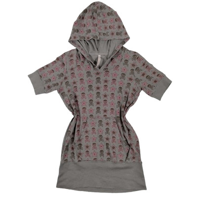 Vtg Y2K Skull Hoodie Sz S Mall Goth Punk Emo Scene 2000s Gray Pink Avril Levigne