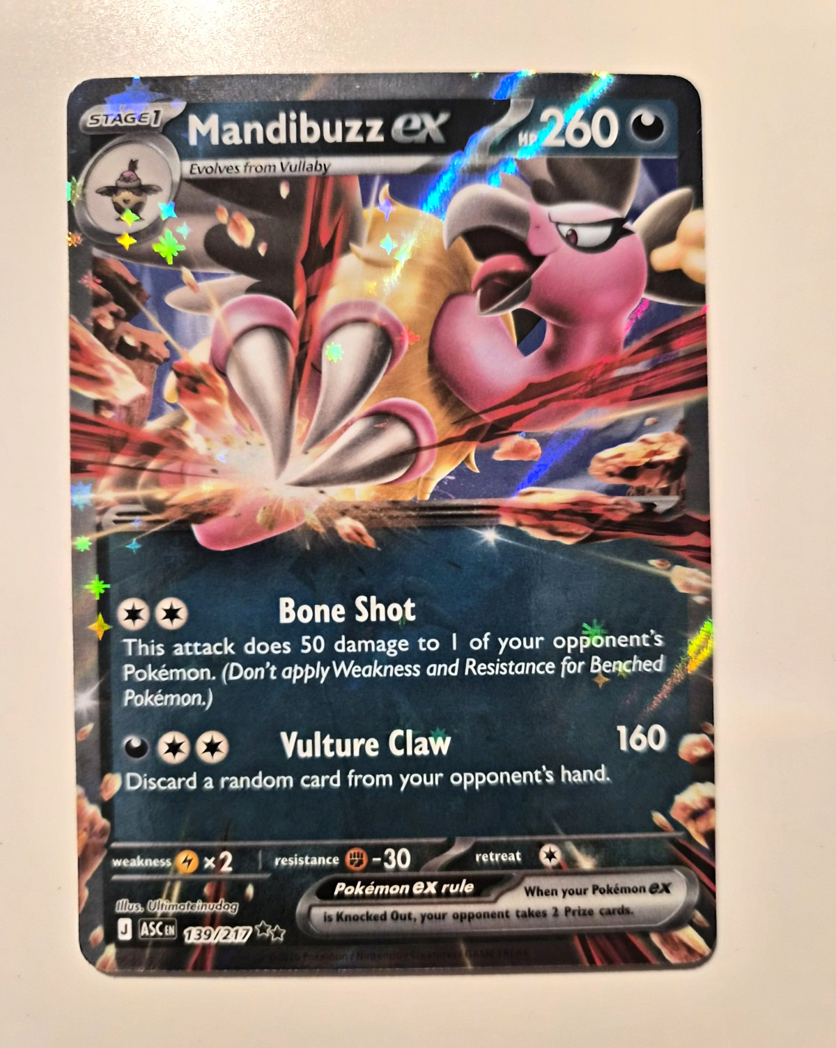 Pokemon Mandibuzz EX Secret Rare Holo 139/217 Ascending 260 HP English