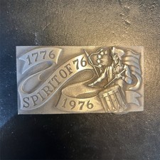 Spirit of 76 Bicentennial 1776-1976 Commemorative Metal Belt Buckle Silver 1970s
