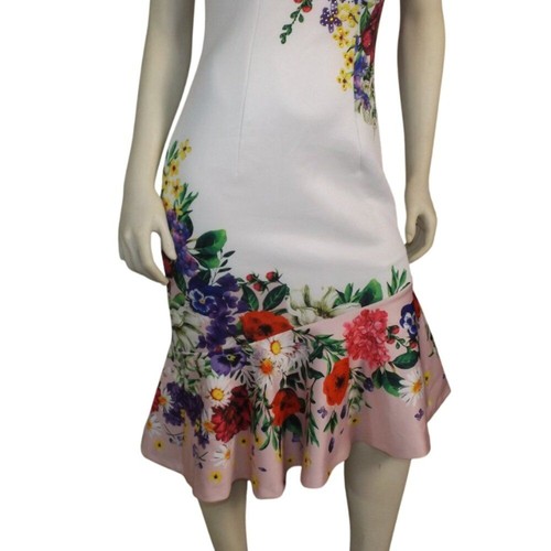 VENUS Dress, M, White/Pink Floral, Rhinestones, Asymmetrical, Accent Ruffle - Picture 8 of 14