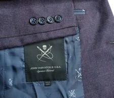 John Varvatos 40R Wool Purple Blue Skull Lining Melange Jacket Sport Coat Blazer